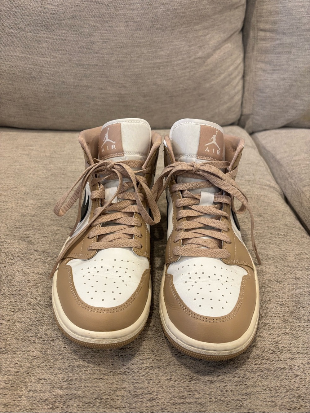 Jordan Women’s Mid-Top Sneakers in Beige and White